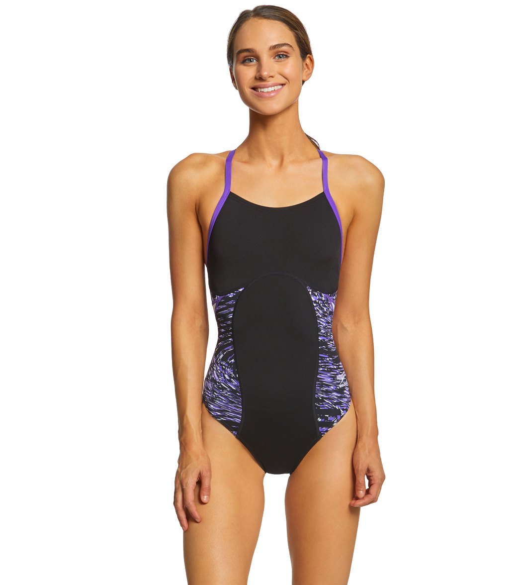 Speedo Women's Flow Force Splice Flyback One Piece Swimsuit - Purple 22 Polyester/Pbt - Swimoutlet.com