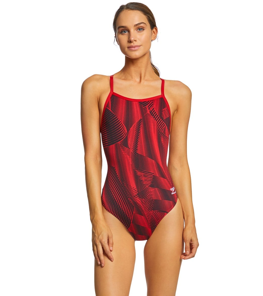 Speedo Women's Fierce Flow Flyback One Piece Swimsuit - Red 20 Polyester/Pbt - Swimoutlet.com