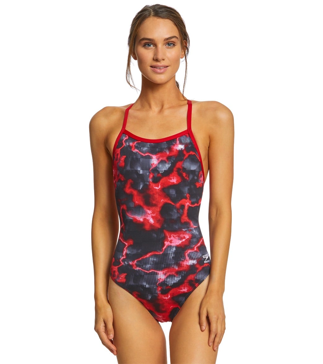 Speedo Energy Volt Flyback Women's One Piece Swimsuit - Red 20 Polyester/Pbt - Swimoutlet.com