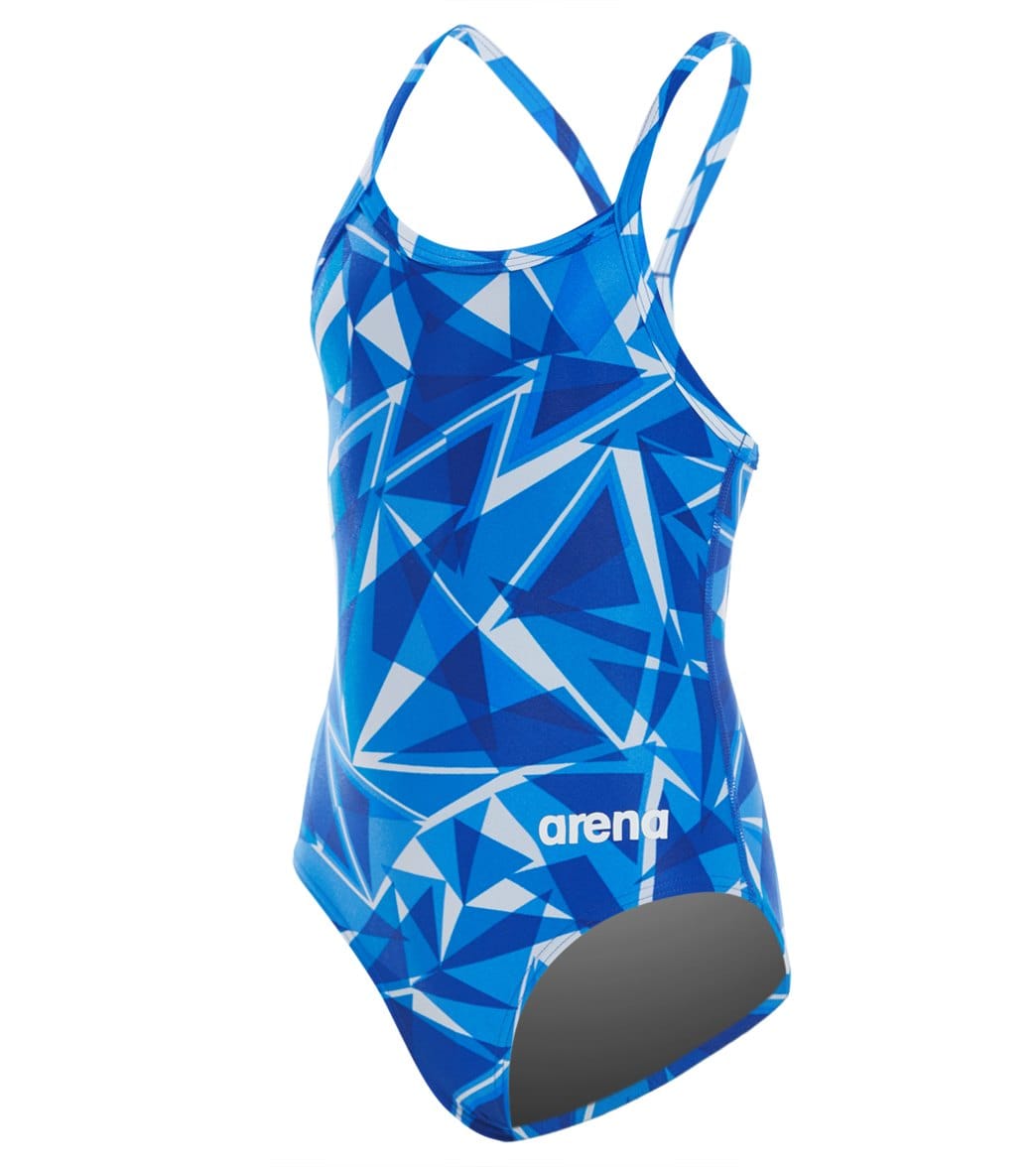 Arena Girls' Shattered Glass Maxlife Sporty Thin Strap Racer Back One Piece Swimsuit - Royal 22 Polyester/Pbt - Swimoutlet.com