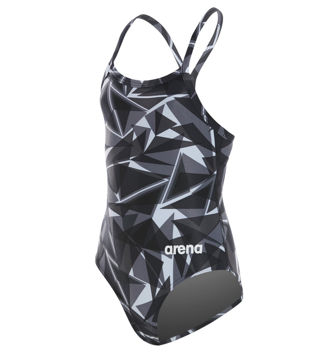Arena Girls' Shattered Glass Maxlife Sporty Thin Strap Racer Back One Piece Swimsuit - Black 22 Polyester/Pbt - Swimoutlet.com