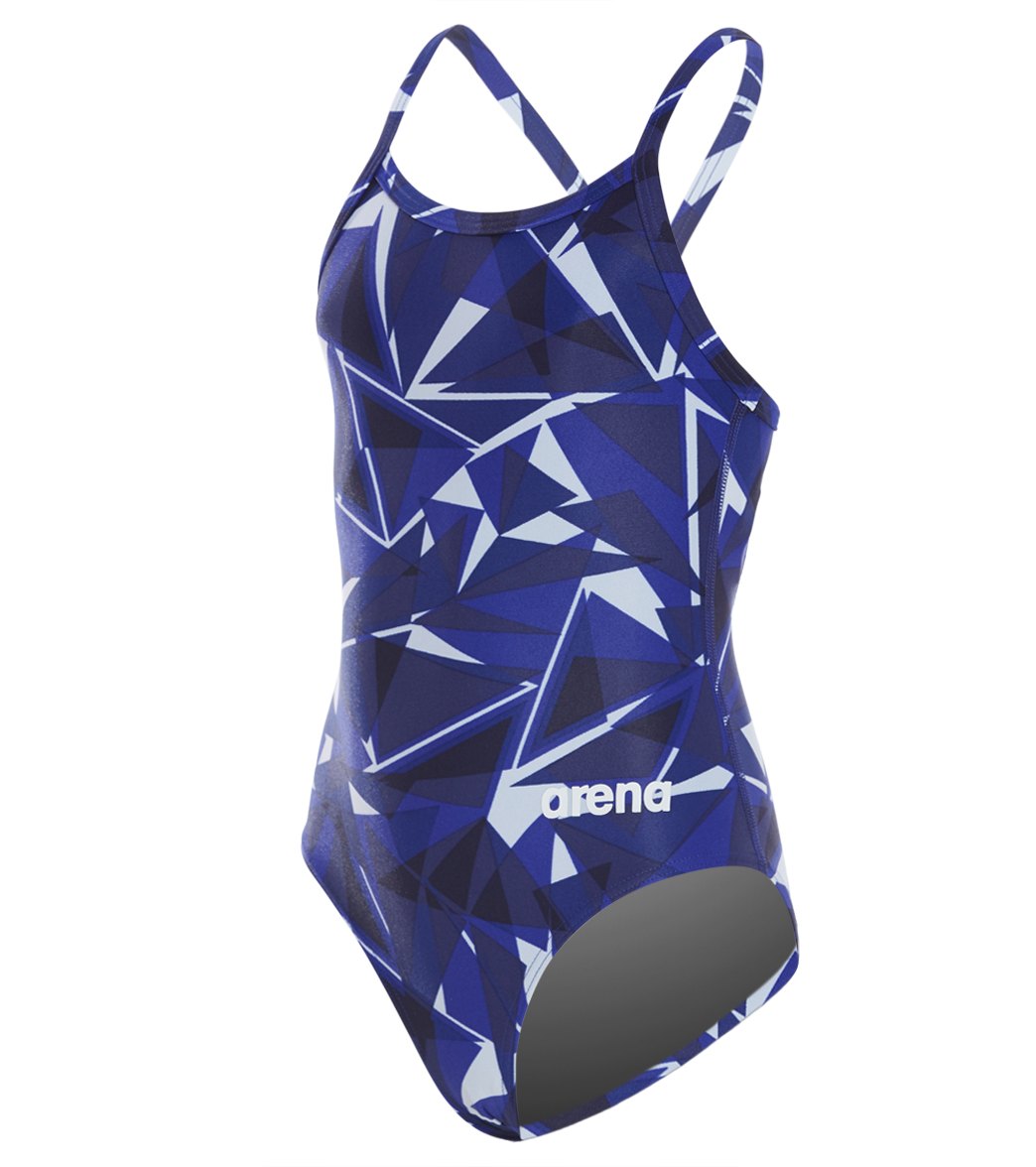 Arena Girls' Shattered Glass Maxlife Sporty Thin Strap Racer Back One Piece Swimsuit - Navy 22 Polyester/Pbt - Swimoutlet.com