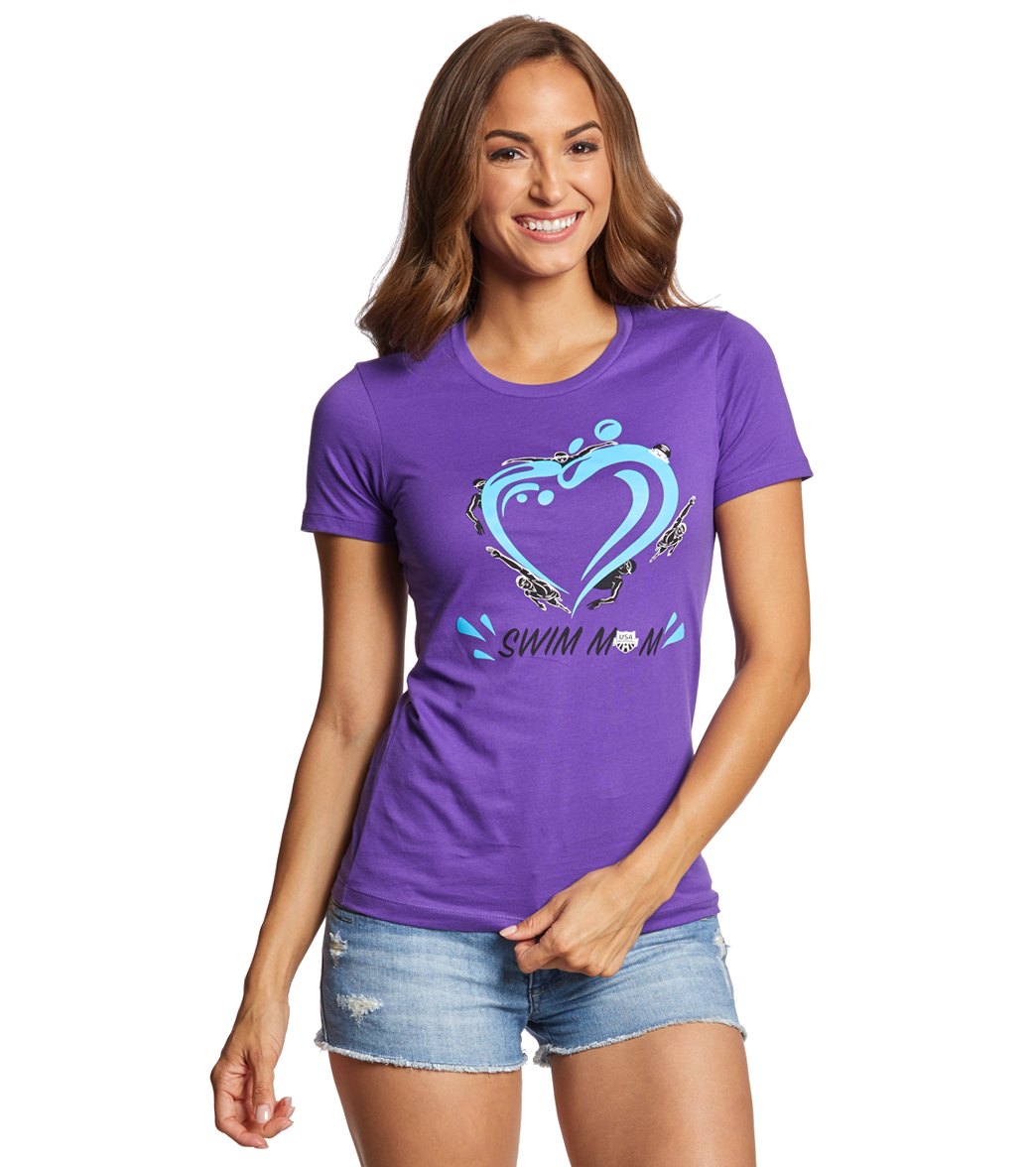 USA Swimming Women's Swim Mom Swim Heart Crew Neck T-Shirt at ...