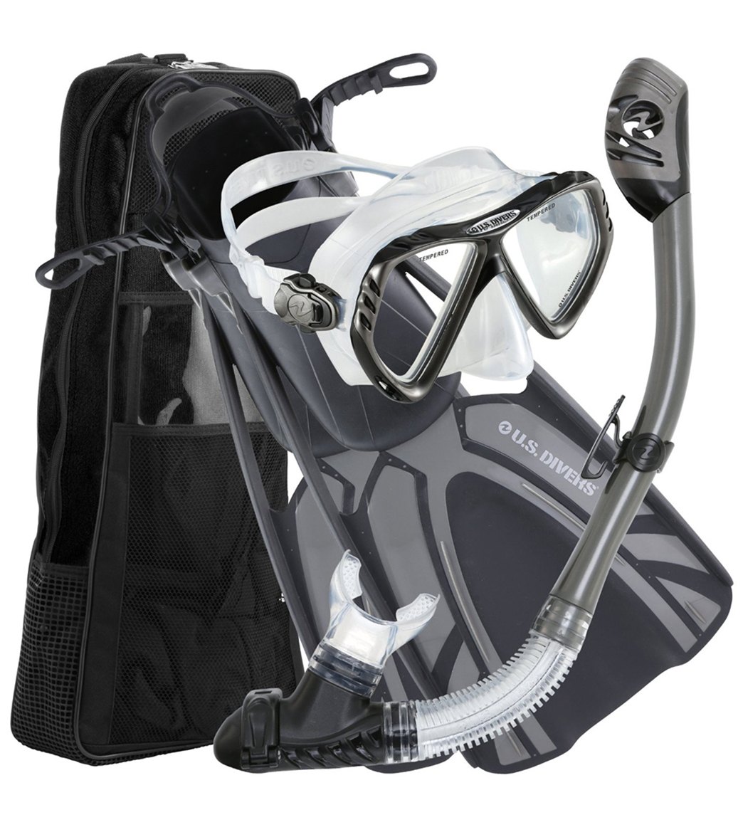 U.S. Divers Regal LX Mask Tuscon Snorkel and Tulum Fin Set with Travel