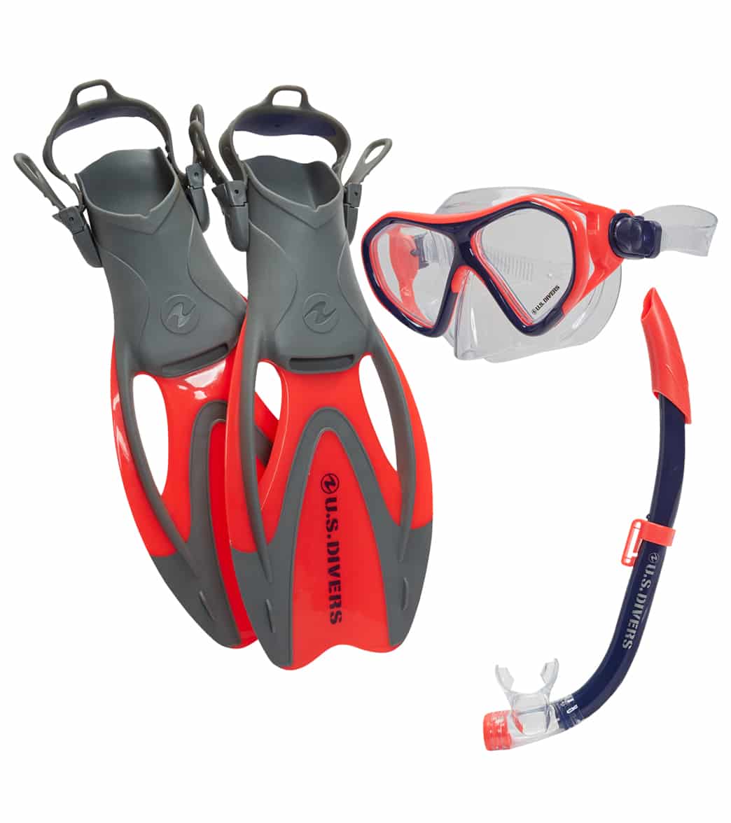 U.s. Divers Kids' Dorado Mask Seabreeze Snorkel And Proflex Fin With Gear Bag - Coral/Purple Small 9-13 Size Small - Swimoutlet.com