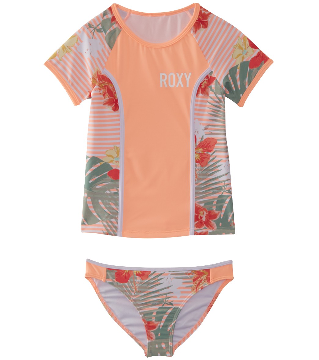 Roxy Girls' Lush Florals Short Sleeve Rashguard Swim Set (Toddler ...