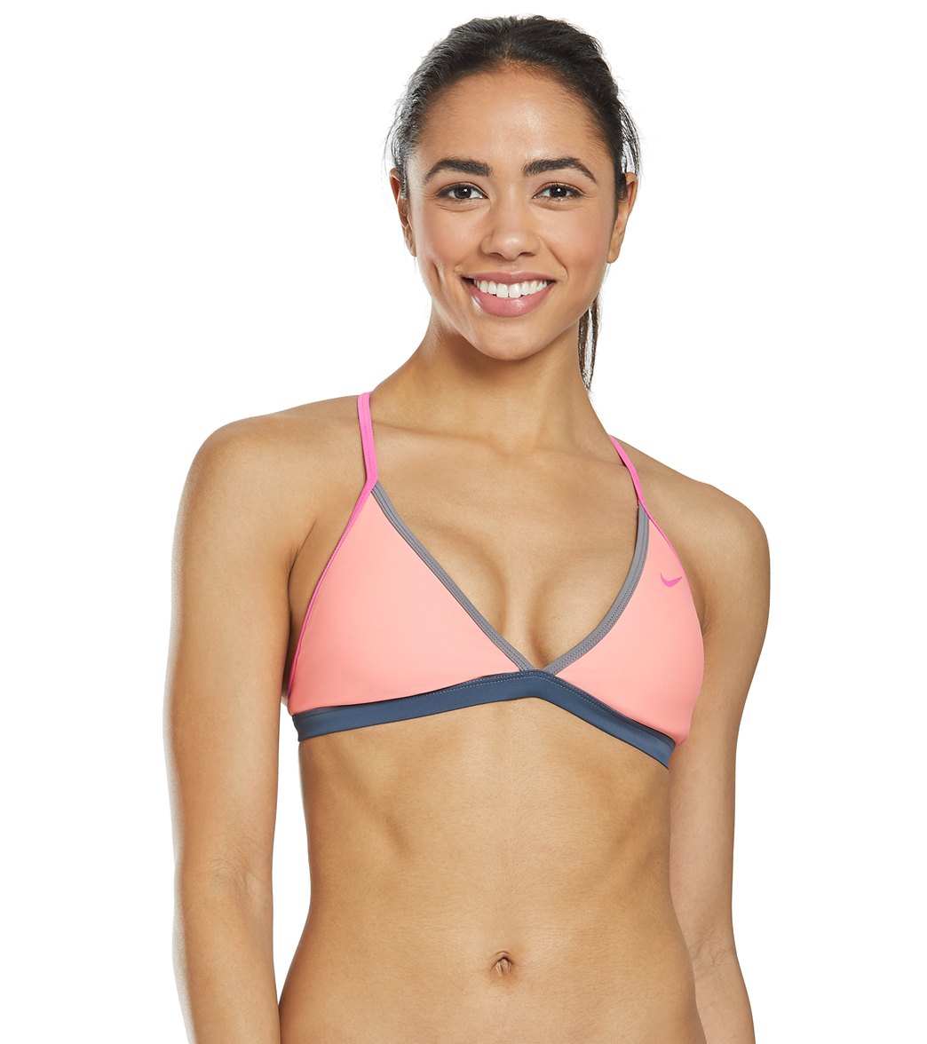 Nike Women's Solid T-Back Bikini Top - Pink Gaze Large Size Large Polyester - Swimoutlet.com