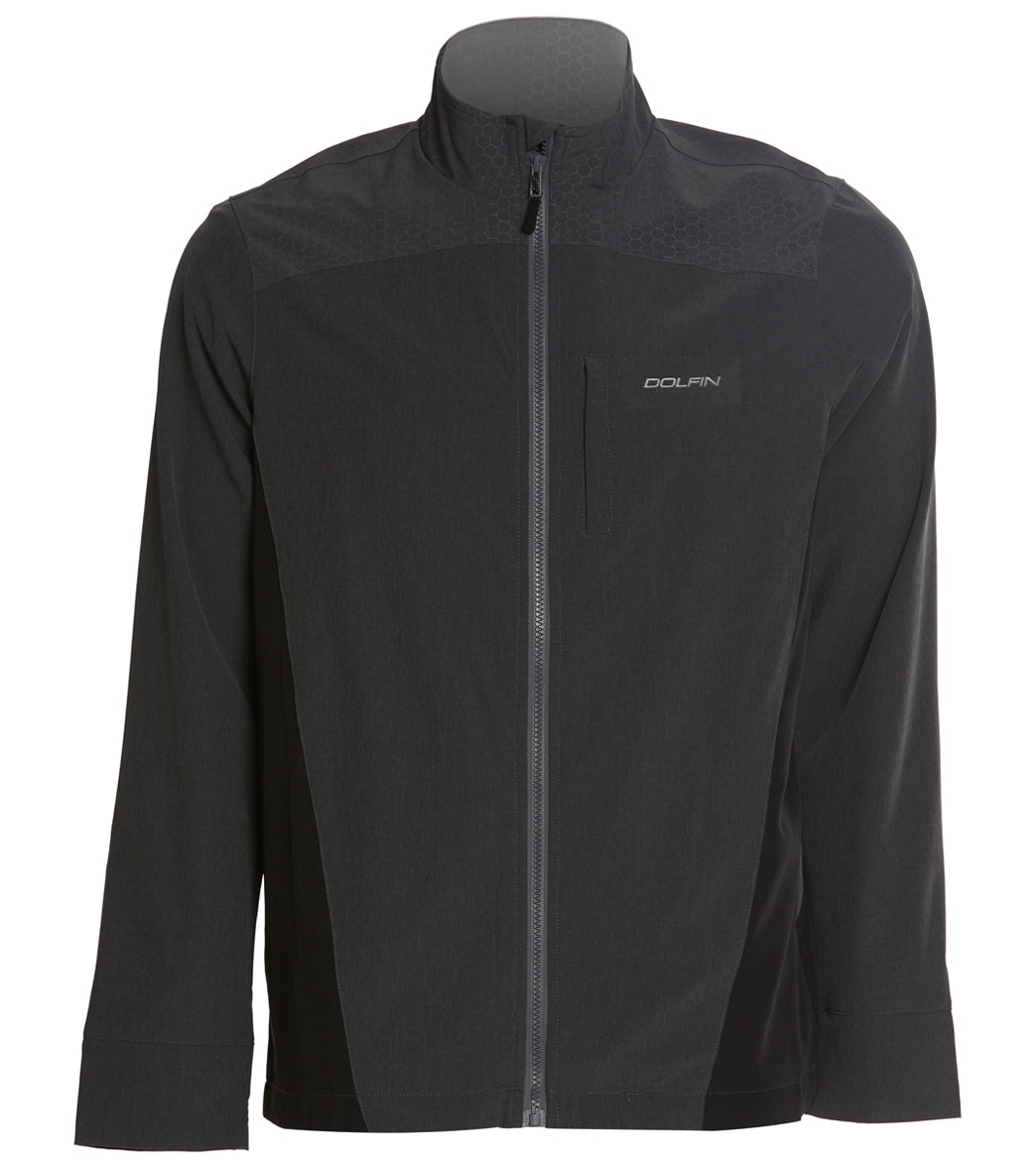 Dolfin Men's Warm-Up Jacket - Black Large Polyester/Spandex - Swimoutlet.com
