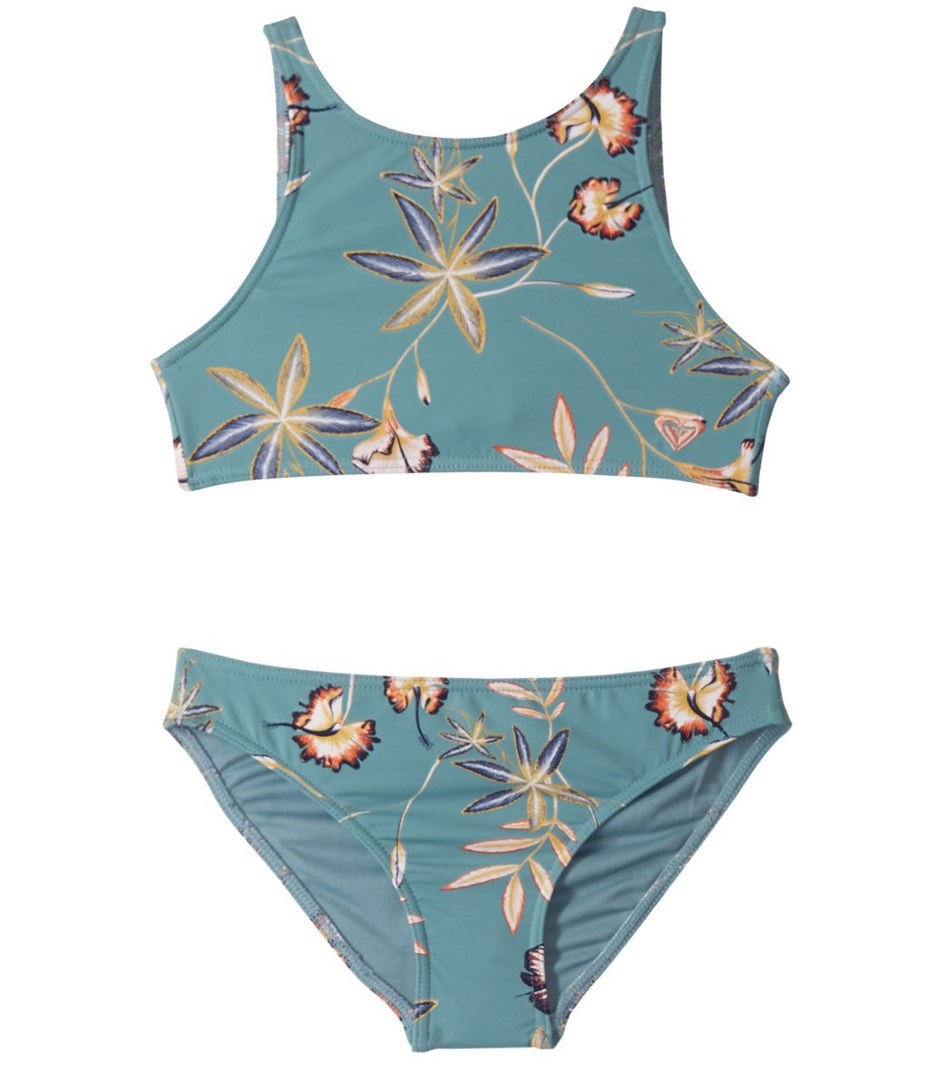 Roxy Girls' Born in Waves Crop Top Swimwear Set (Big Kid) at SwimOutlet ...
