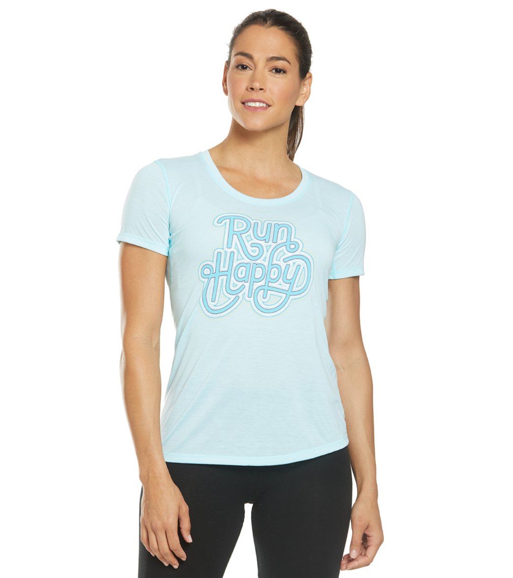 Brooks Women's Distance Graphic Tee Shirt - Heather Ice Large - Swimoutlet.com