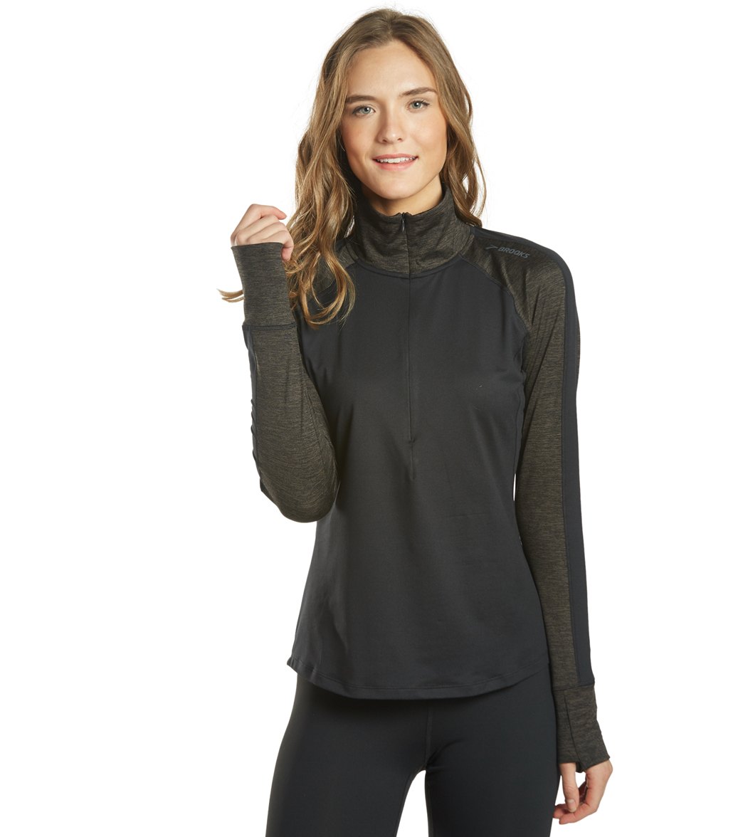 Brooks Women's Dash 1/2 Zip Pullover - Black/Heather Black Large Size Large Polyester - Swimoutlet.com