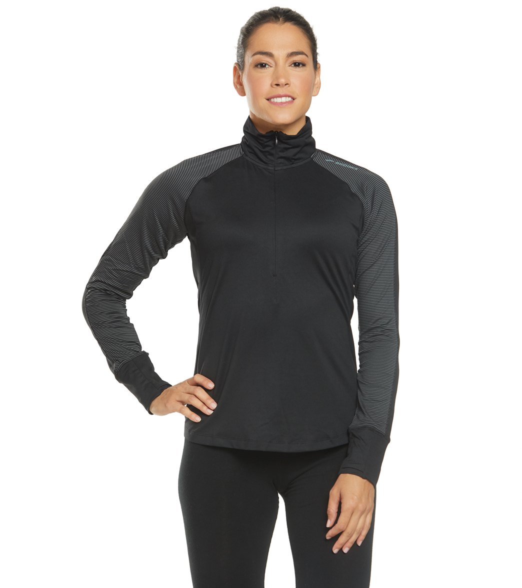 Brooks Women's Dash 1/2 Zip Pullover - Black/Asphalt Stripe Large Polyester - Swimoutlet.com