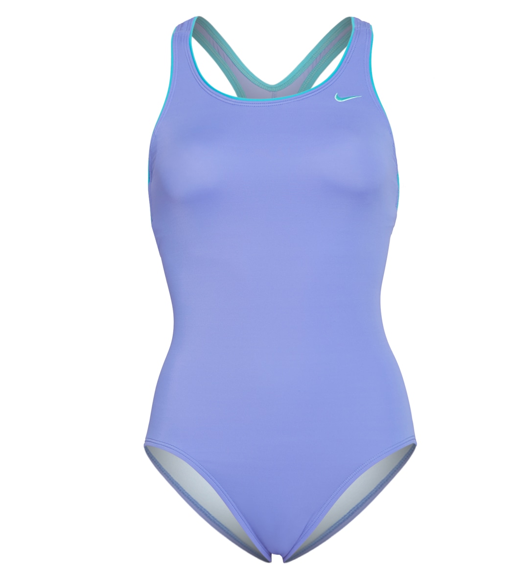 Nike Women's Solid Powerback Chlorine Resistant One Piece Swimsuit - Sapphire Medium Size Medium Polyester - Swimoutlet.com