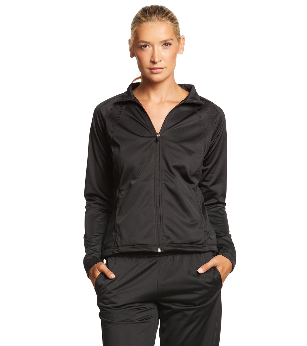 Women's Sport-Tek Tricot Track Jacket - Black/Black Medium Polyester - Swimoutlet.com