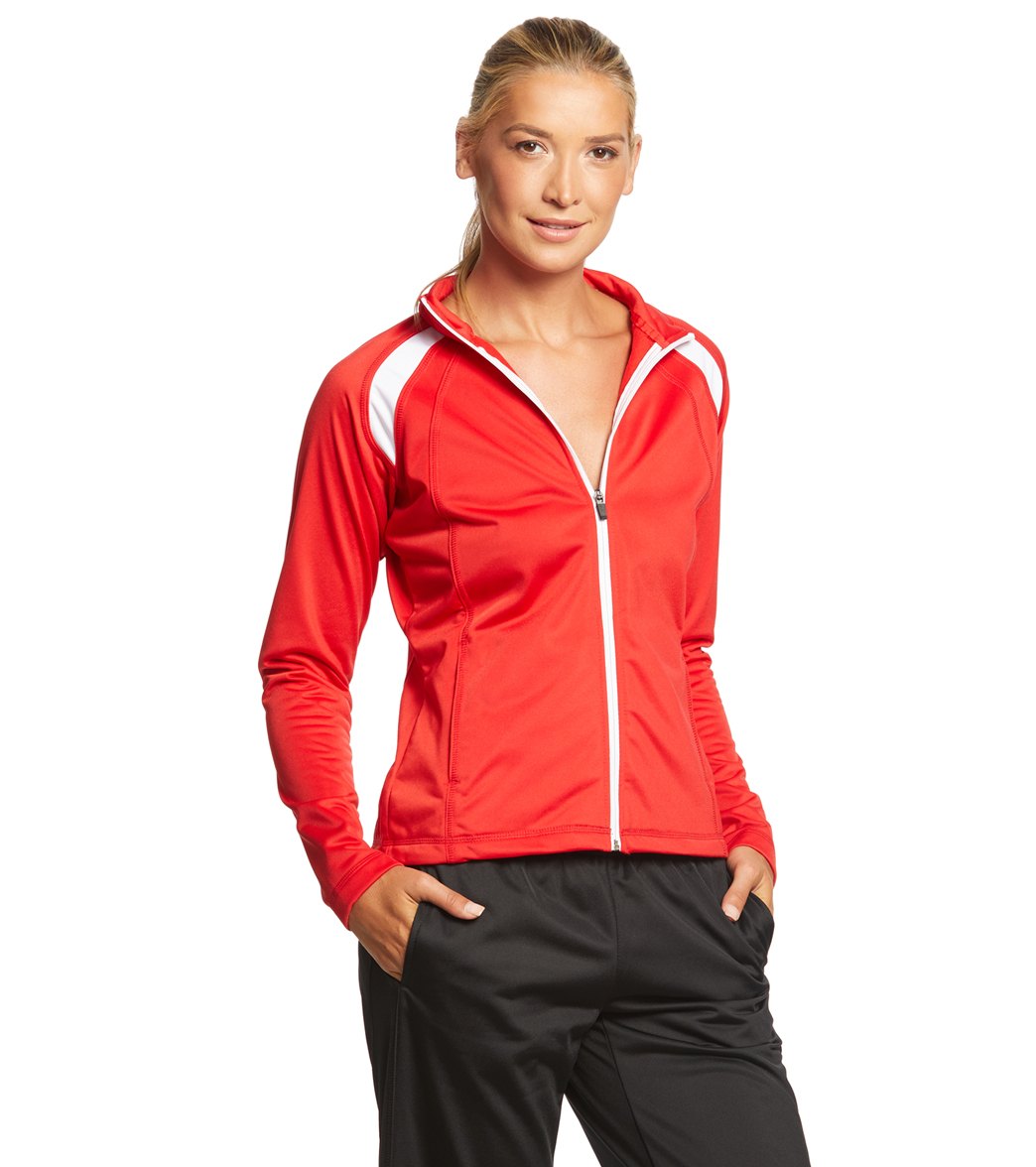 Women's Sport-Tek Tricot Track Jacket - True Red/White Large Polyester - Swimoutlet.com