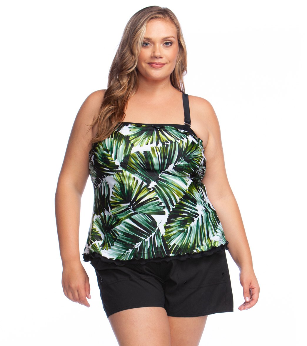 Maxine Plus Size Palmtastic Ruffle Tankini Top at Free