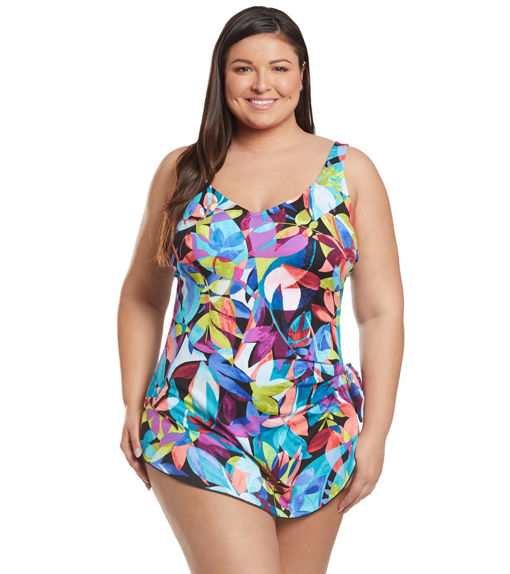 Maxine Plus Size Fiesta Chlorine Resistant Wide Strap Sarong One Piece ...