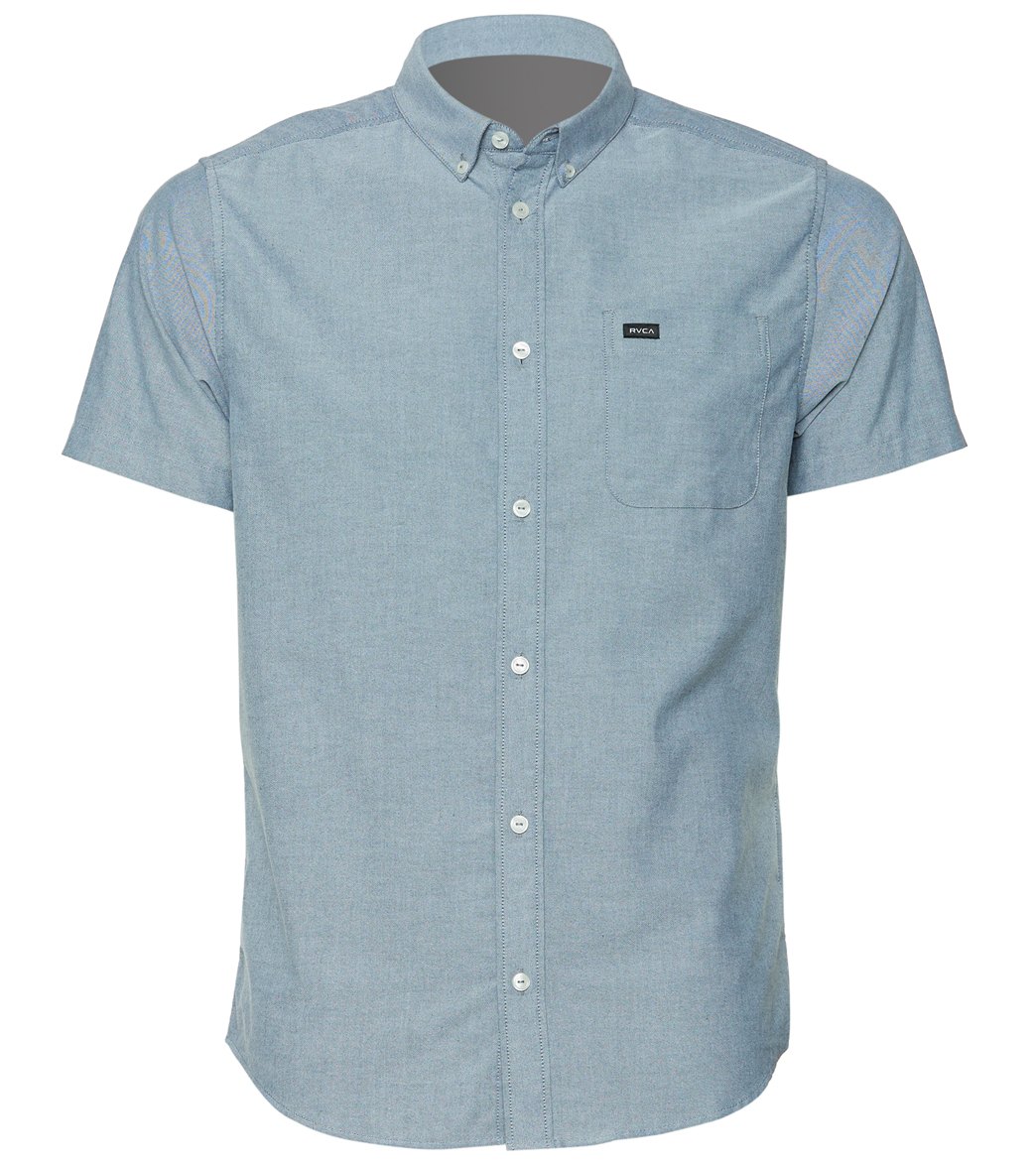 Rvca That'll Do Oxford Stretch Short Sleeve Shirt - Distant Blue Small Cotton/Polyester - Swimoutlet.com