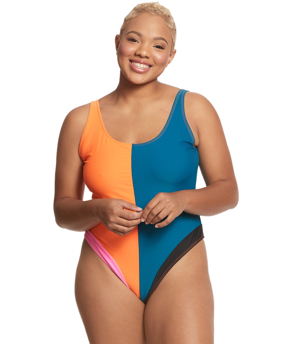 Cynthia Rowley Plus Size Heather One Piece Swimsuit - Orange/Teal 1X - Swimoutlet.com