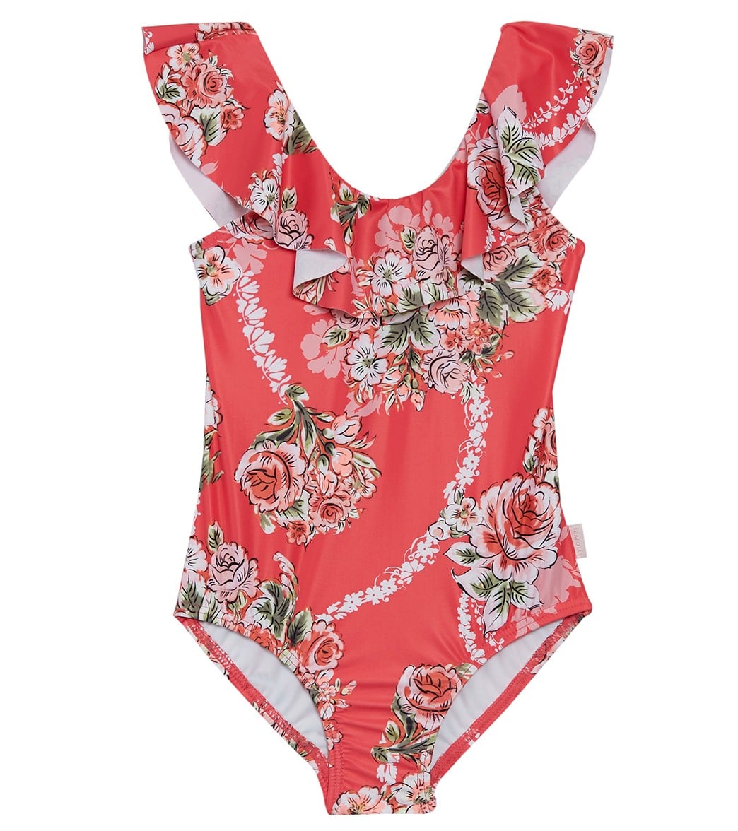 Seafolly Girls' Little Village In Como Ruffle One Piece Swimsuit Baby Toddler Kid - Rose Pink 0 Polyester/Elastane - Swimoutlet.com