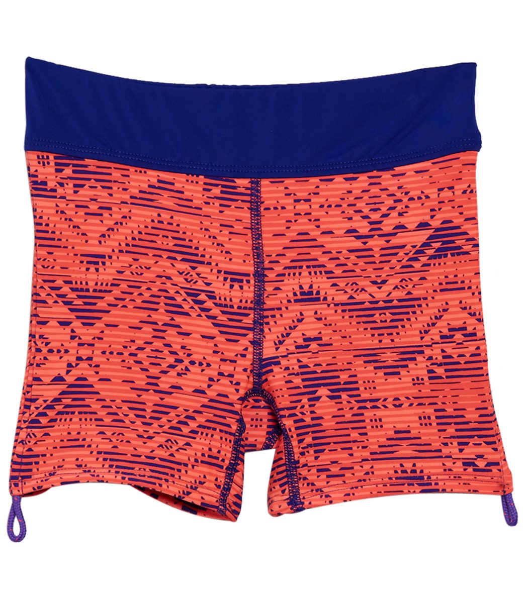 TYR Girls' Conquest Della Boyshorts Big Kid - Coral Large 10/12 Polyester/Spandex - Swimoutlet.com