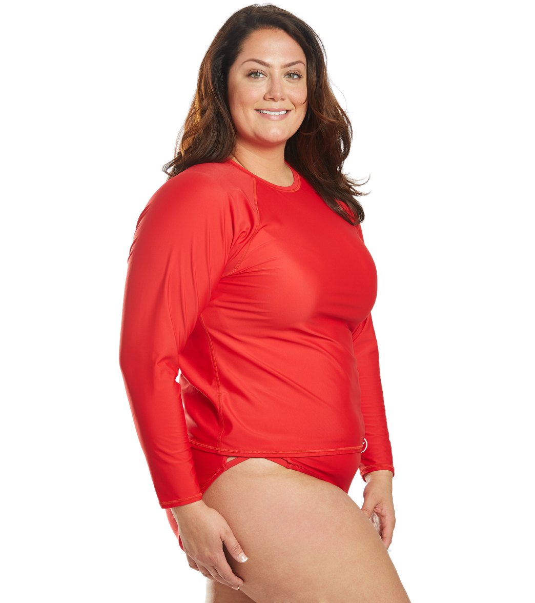Volcom Plus Size Simply Solid Long Sleeve Rash Guard Shirt - True Red 12 Nylon/Elastane - Swimoutlet.com