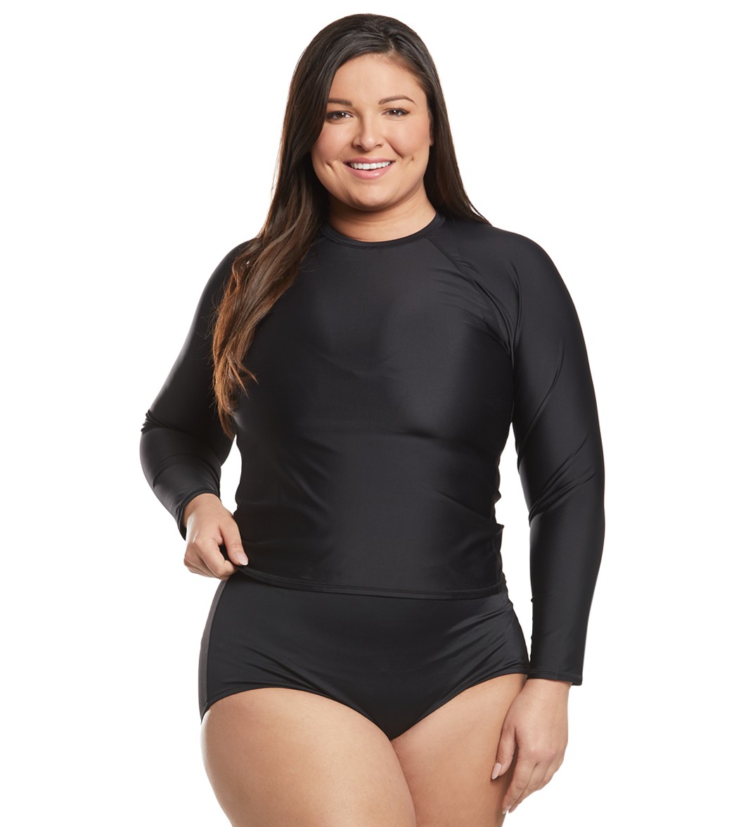 Volcom Plus Size Simply Solid Long Sleeve Rash Guard Shirt - Black 12W Nylon/Elastane - Swimoutlet.com