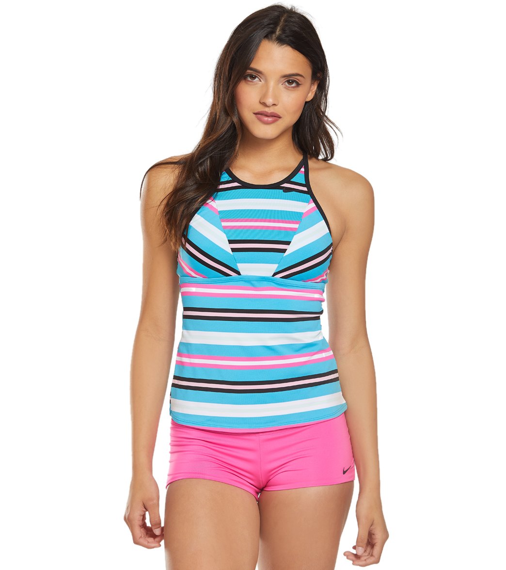 Nike Sport Stripe High Neck Tankini Top at SwimOutlet.com - Free Shipping