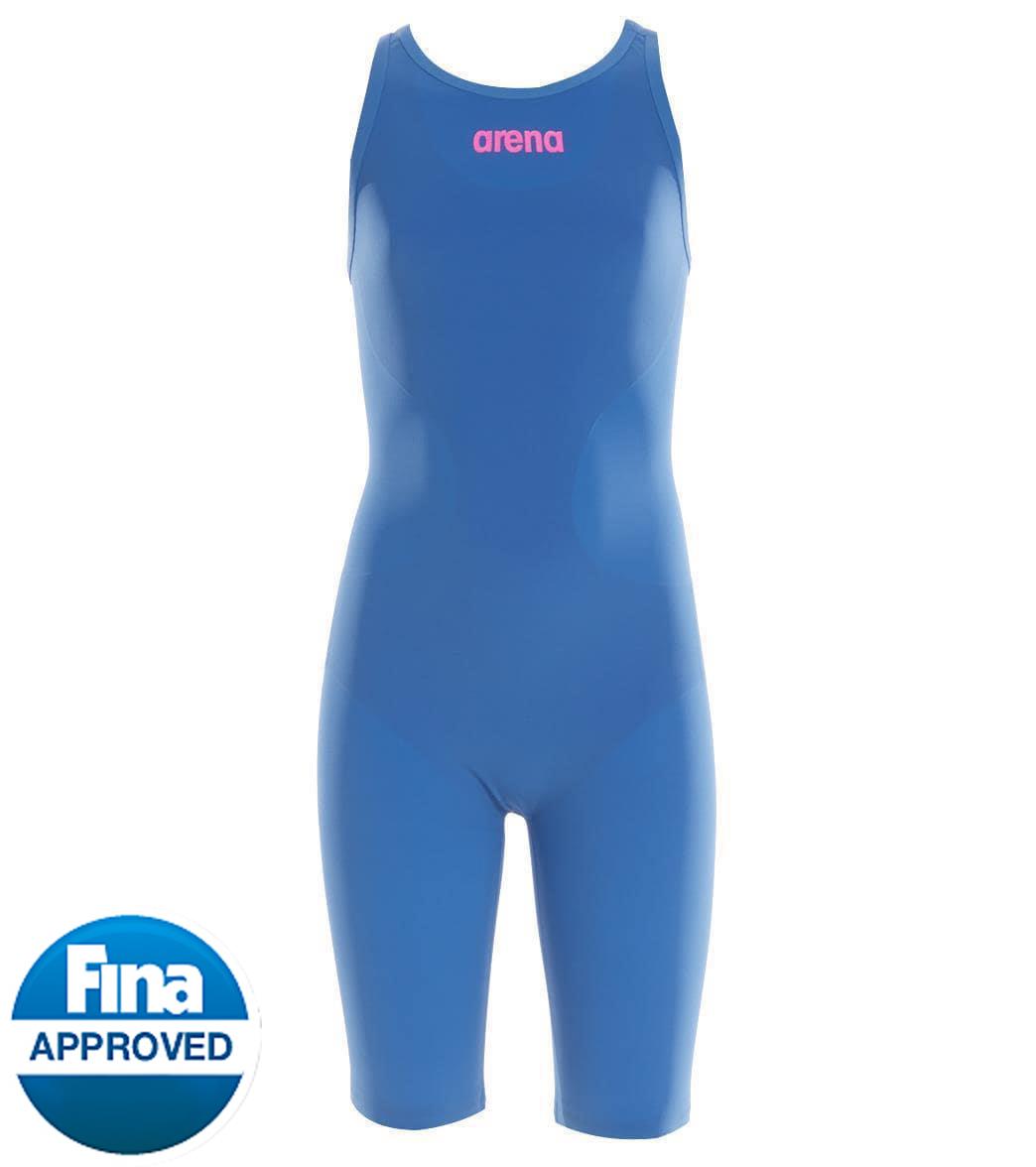 Arena Girls' Powerskin R-Evo One Full Body Open Back Tech Suit Swimsuit - Blue/Powder Pink 26 Elastane/Polyamide/Polyamide/Elastane - Swimoutlet.com
