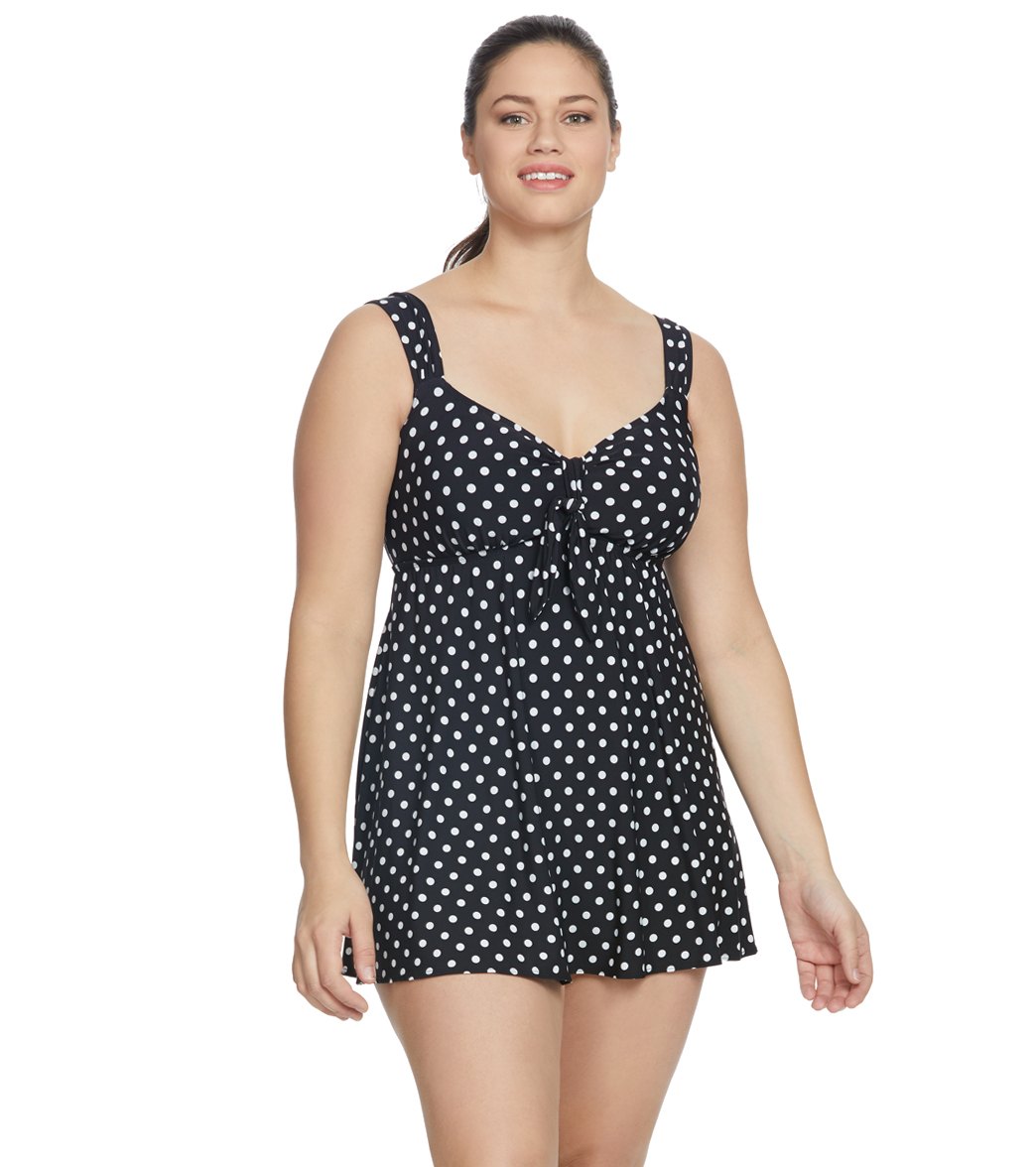 Longitude Plus Size Dot To Dot Tie Front Swim Dress at SwimOutlet.com ...