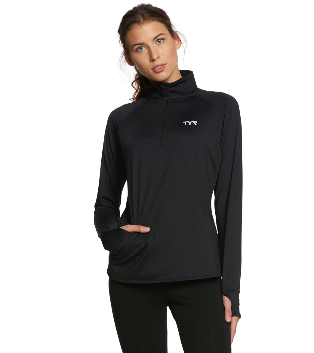 TYR Women's Alliance 1/4 Zip Pullover Warm Up Jacket - Black X-Small Polyester/Spandex - Swimoutlet.com