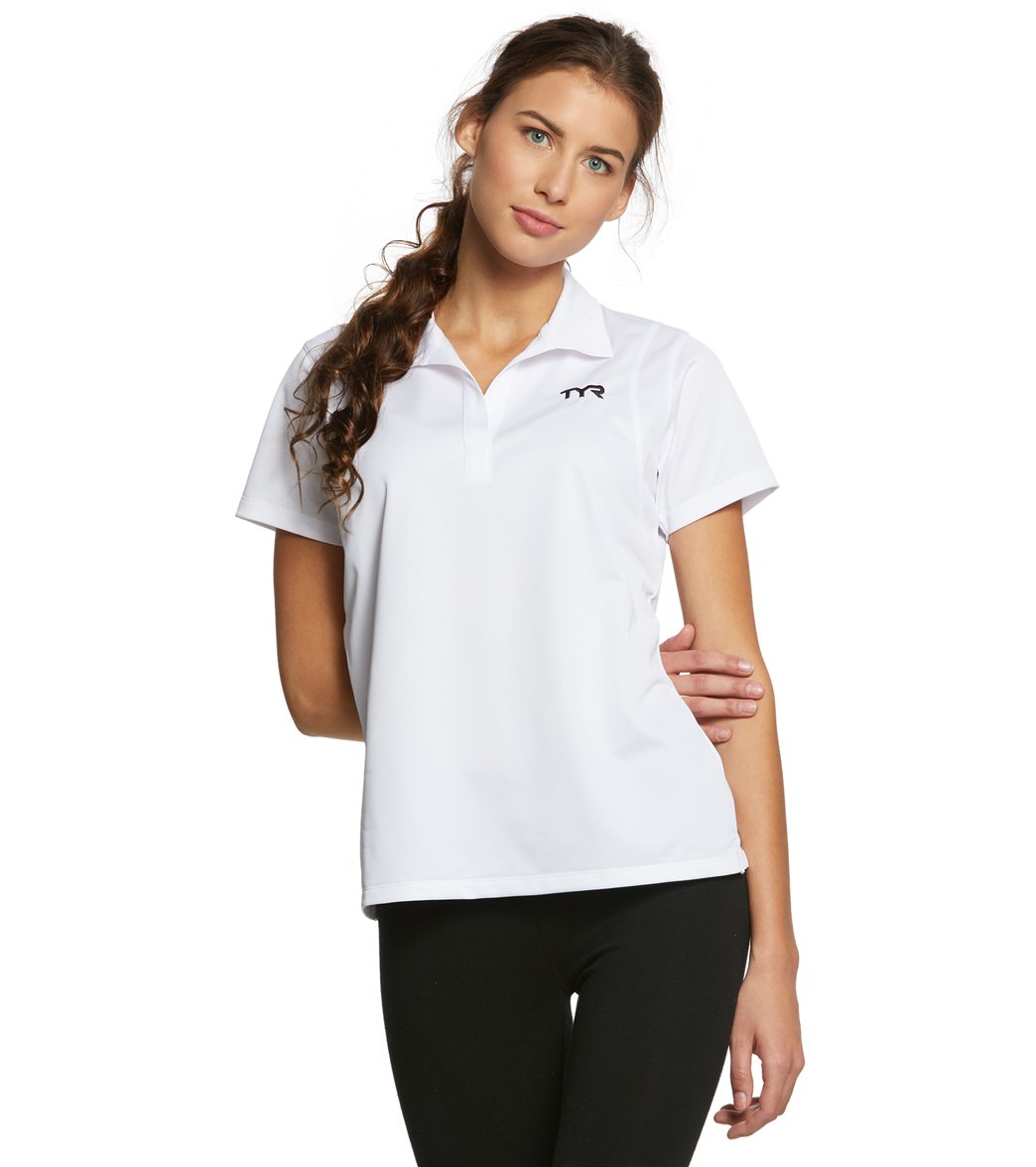 TYR Women's Alliance Tech Polo - White Large Polyester - Swimoutlet.com