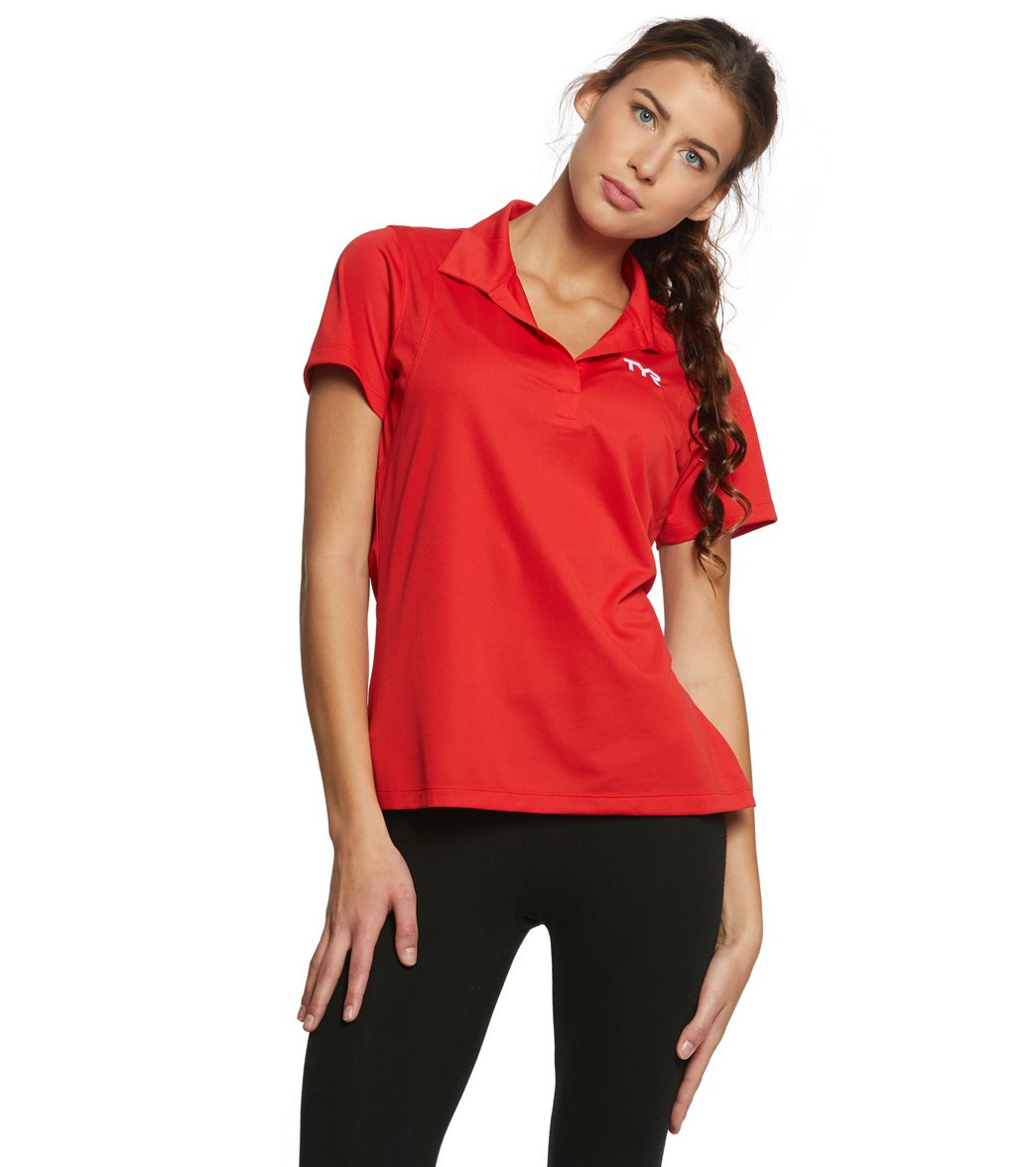 TYR Women's Alliance Tech Polo - Red Large Polyester - Swimoutlet.com
