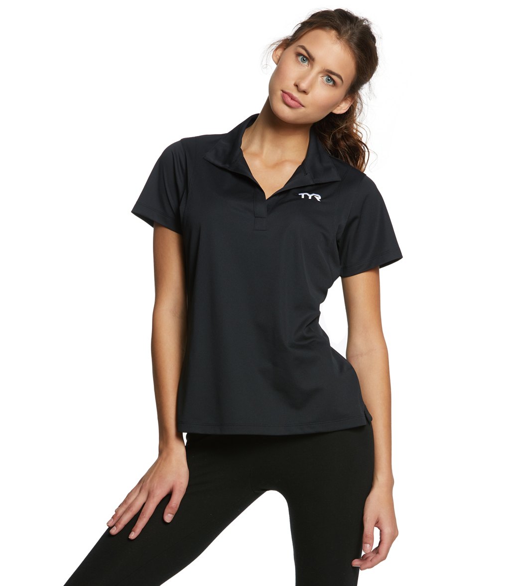TYR Women's Alliance Tech Polo - Black Large Polyester - Swimoutlet.com