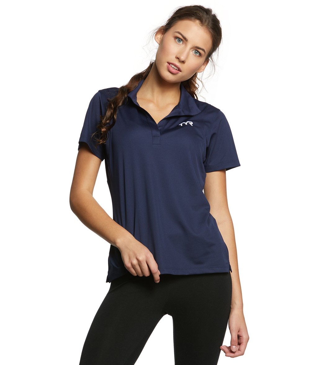 TYR Women's Alliance Tech Polo - Navy Large Polyester - Swimoutlet.com