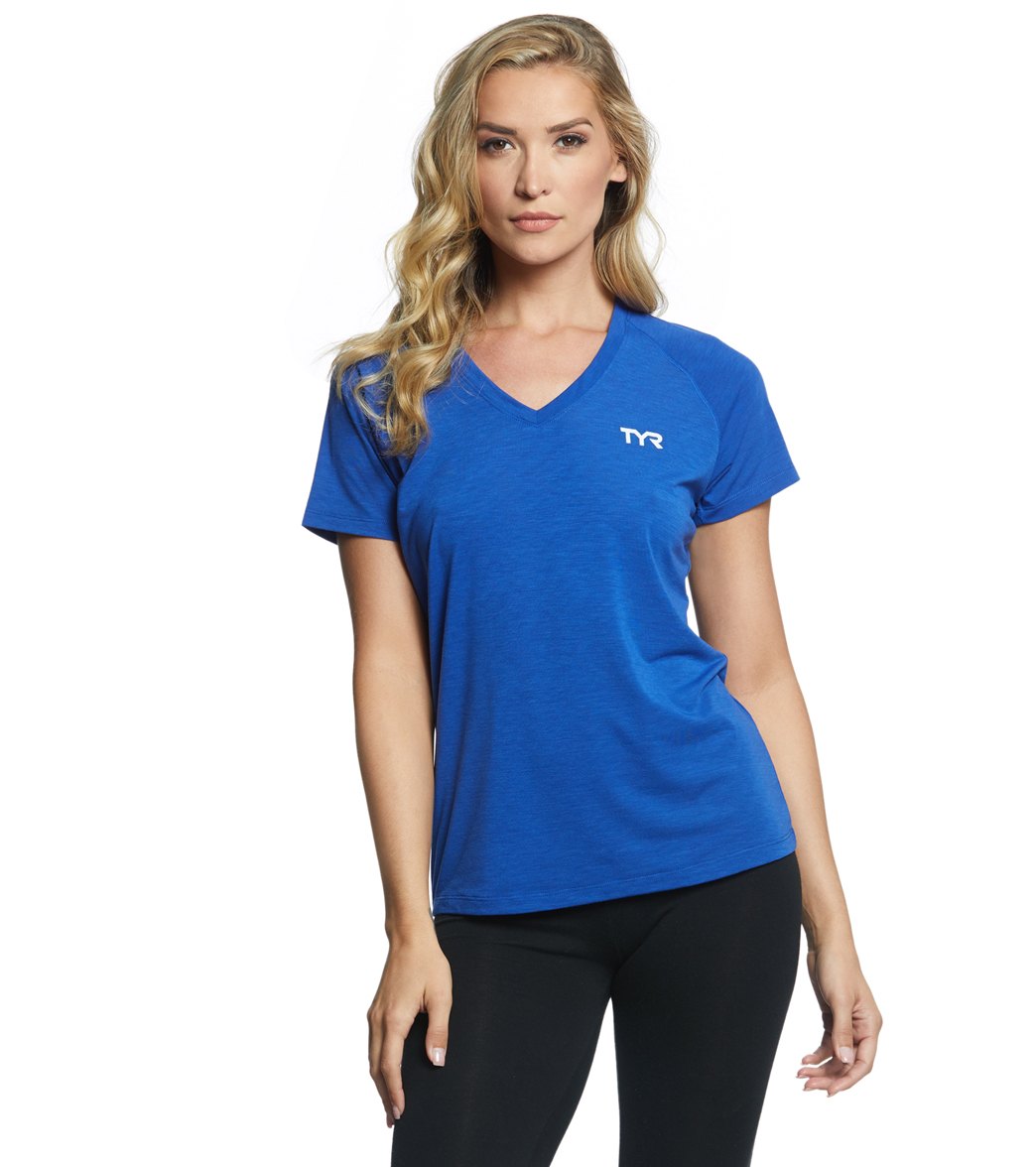TYR Women's Alliance Tech Tee Shirt - Royal Medium Polyester/Spandex - Swimoutlet.com