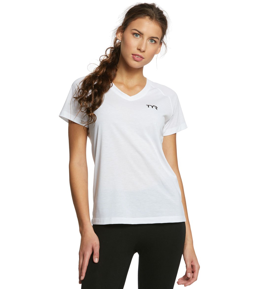 TYR Women's Alliance Tech Tee Shirt - White Medium Polyester/Spandex - Swimoutlet.com