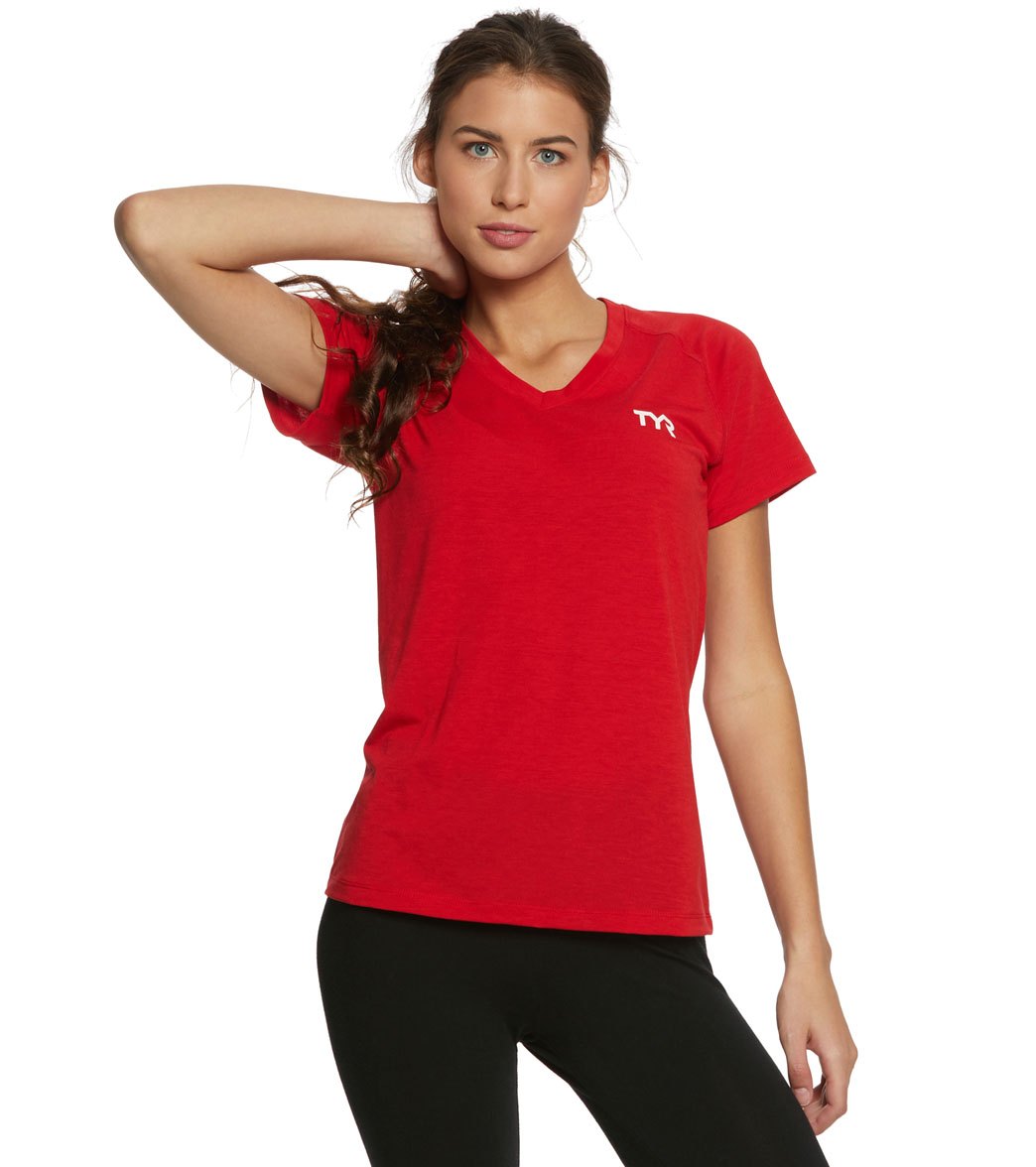 TYR Women's Alliance Tech Tee Shirt - Red Large Polyester/Spandex - Swimoutlet.com