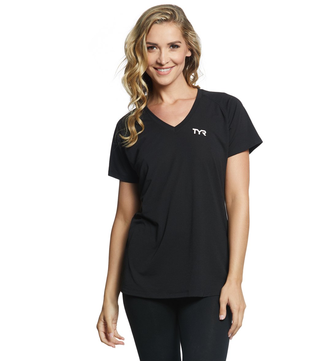 TYR Women's Alliance Tech Tee Shirt - Black Large Polyester/Spandex - Swimoutlet.com