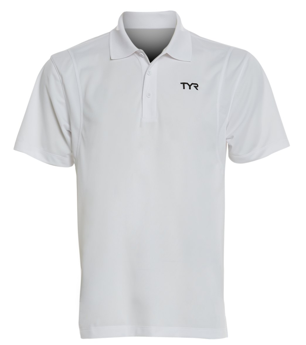 TYR Men's Alliance Tech Polo Shirt - White Large Polyester - Swimoutlet.com