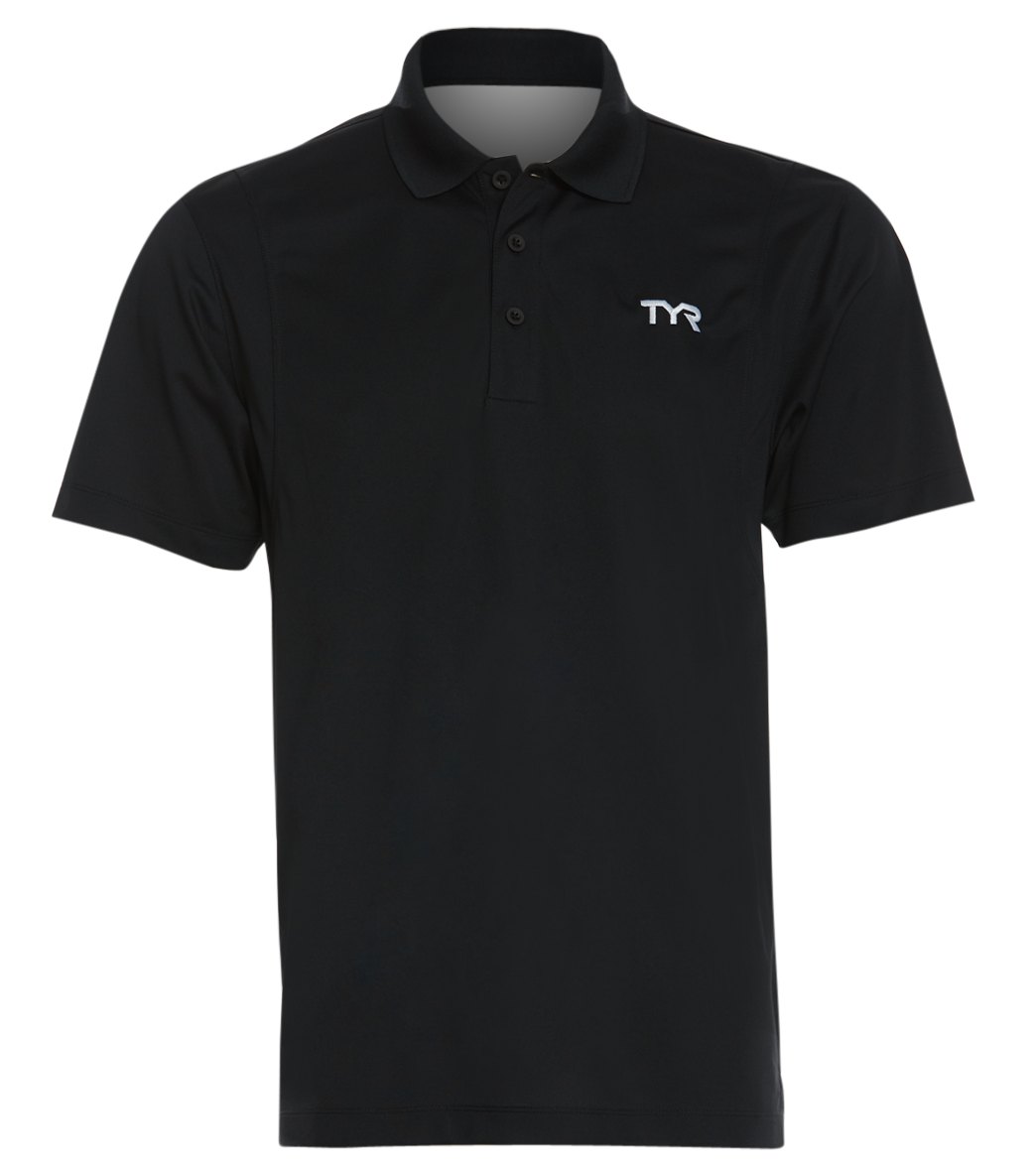 TYR Men's Alliance Tech Polo Shirt - Black Large Polyester - Swimoutlet.com