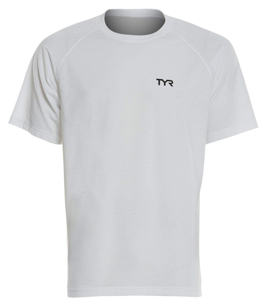 TYR Men's Alliance Tech Tee Shirt - White Small Polyester/Spandex - Swimoutlet.com
