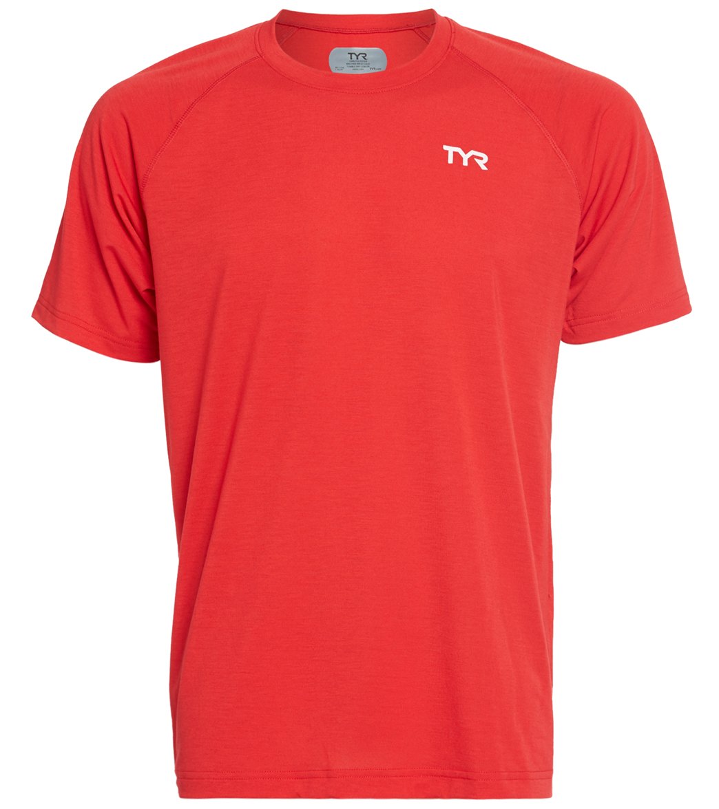 TYR Men's Alliance Tech Tee Shirt - Red Large Polyester/Spandex - Swimoutlet.com