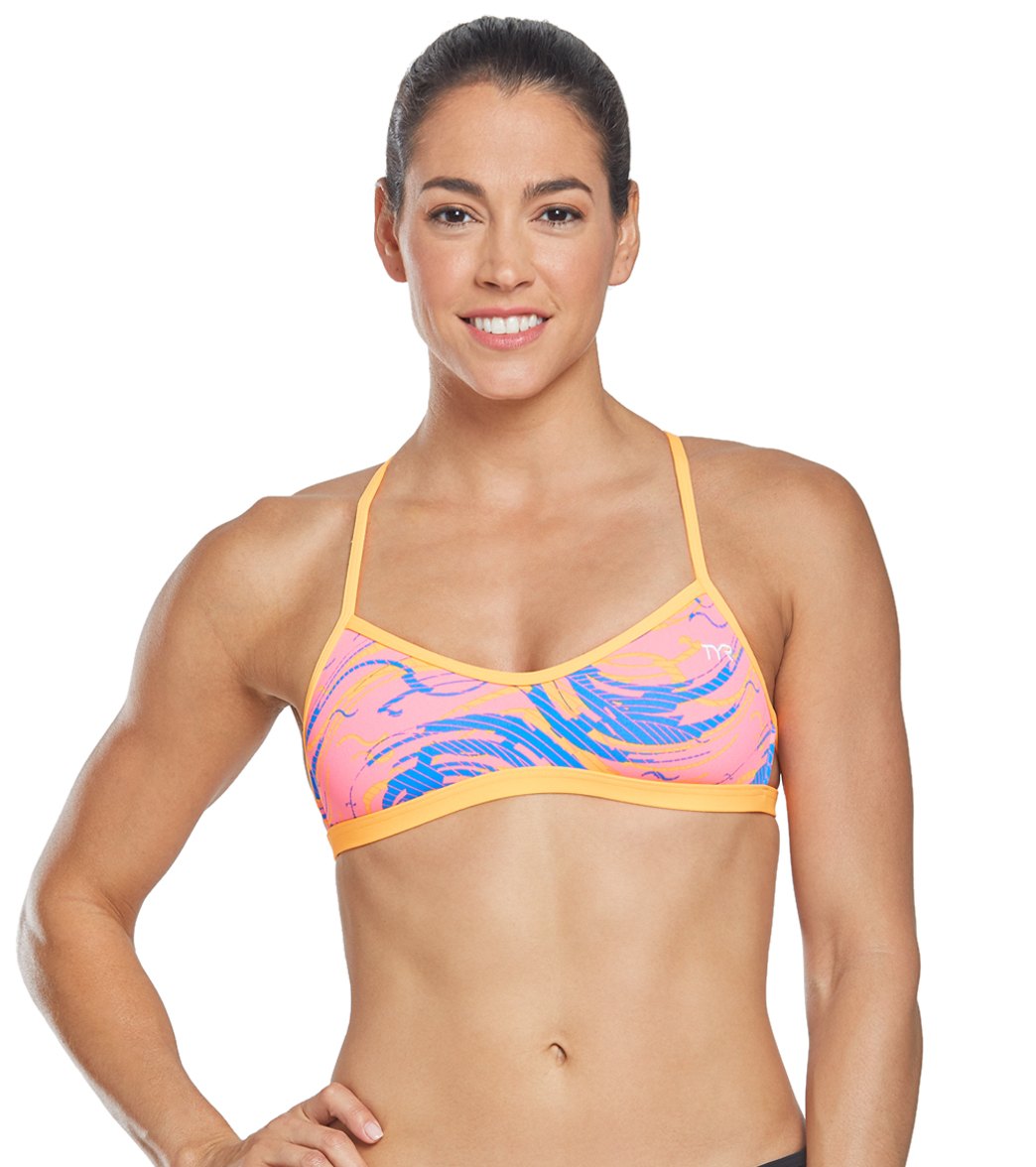 TYR Women's Wave Rider Mojave Tieback Bikini Top - Pink/Blue Large Size Large Polyester - Swimoutlet.com