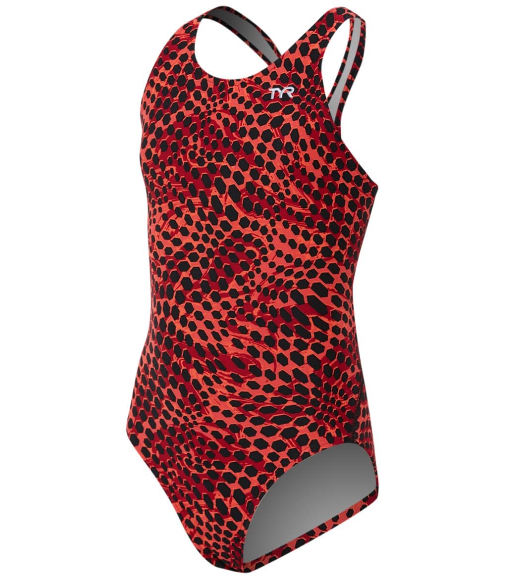 TYR Girls' Swarm Maxfit One Piece Swimsuit - Red 22 - Swimoutlet.com