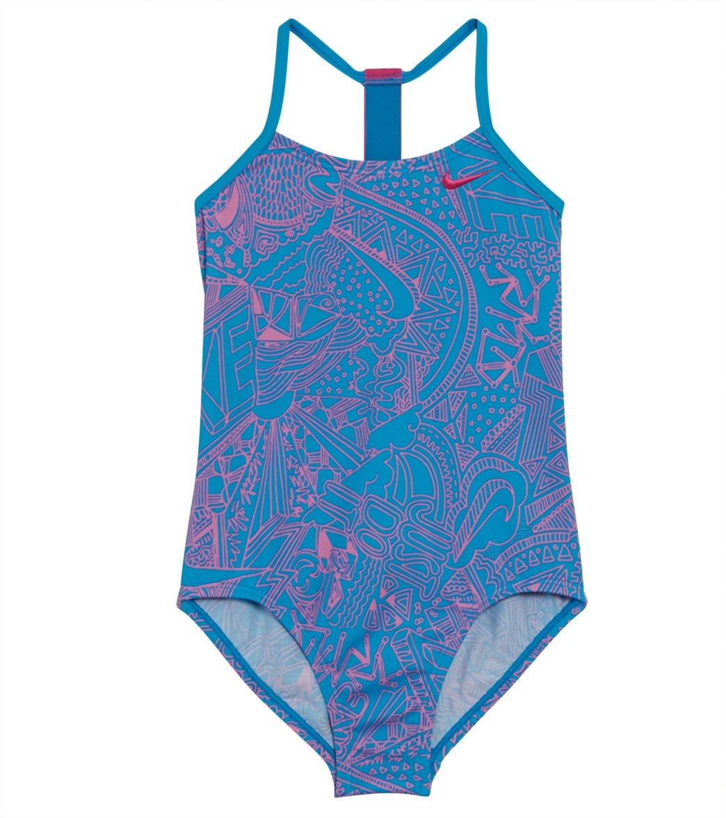 Nike Girls' Doodle T-back One Piece Swimsuit (Big Kid) at SwimOutlet.com