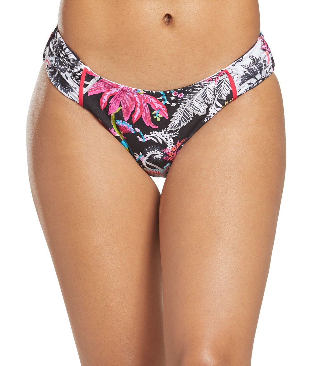Tommy Bahama Ocean Garden Reversible Shirred Bikini Bottom - Black Medium - Swimoutlet.com