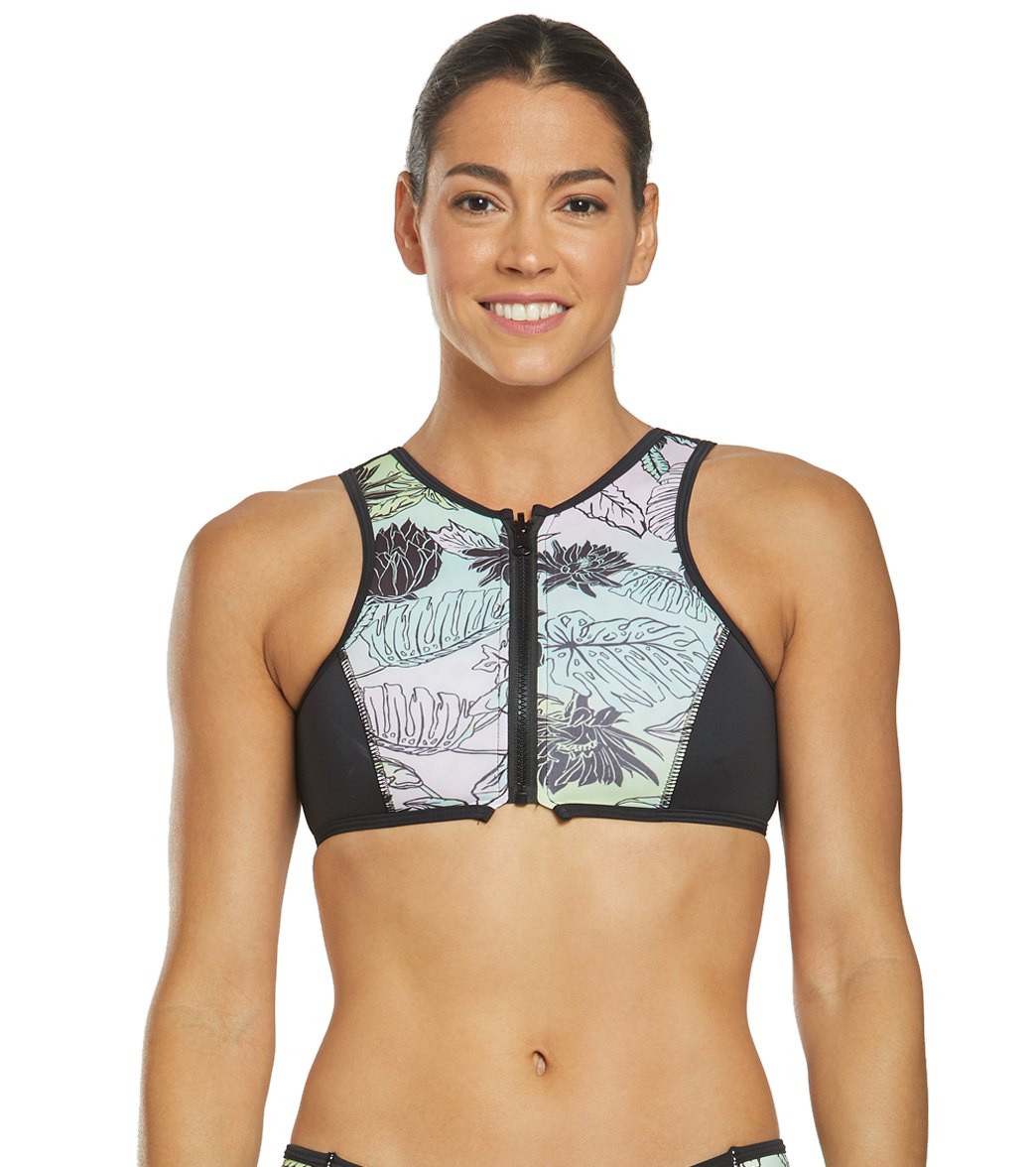 Akela Surf Crew Reversible High Neck Zip Up Bikini Top - Candy Small - Swimoutlet.com
