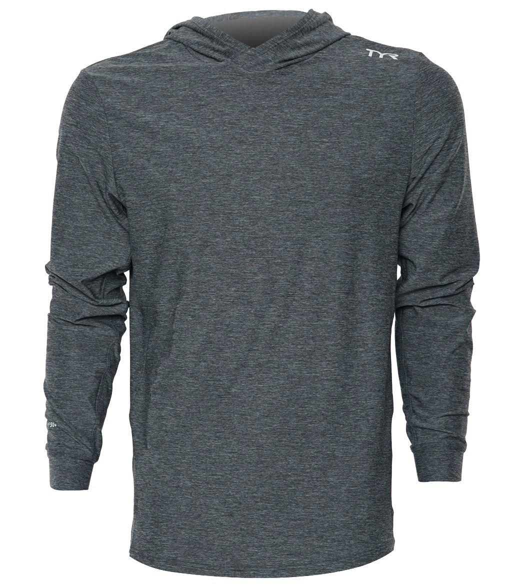 TYR Men's Long Sleeve Vista Hoodie Rashguard Shirt - Black Medium Size Medium Polyester/Spandex - Swimoutlet.com