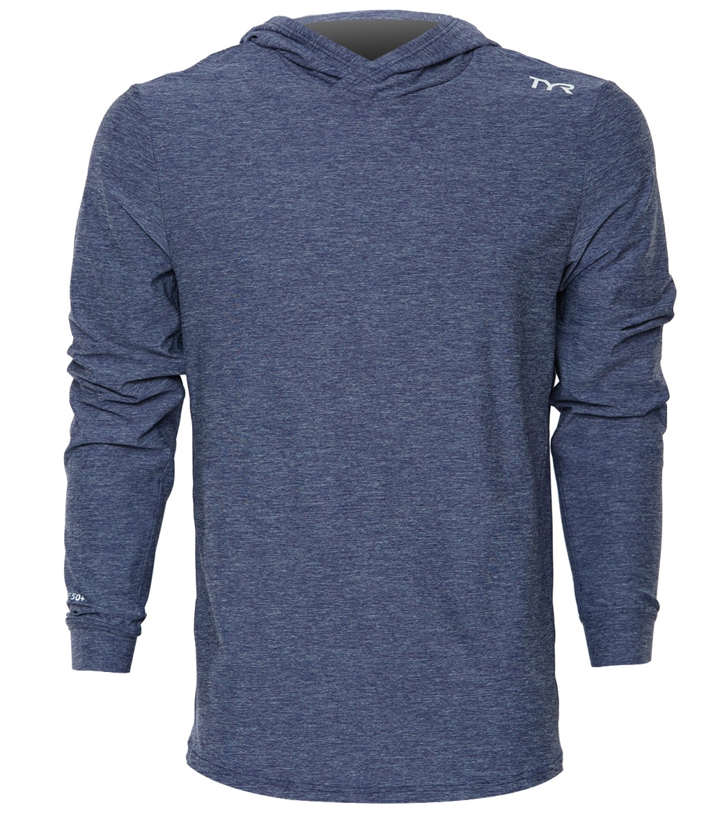 TYR Men's Long Sleeve Vista Hoodie Rashguard Shirt - Navy Medium Size Medium Polyester/Spandex - Swimoutlet.com